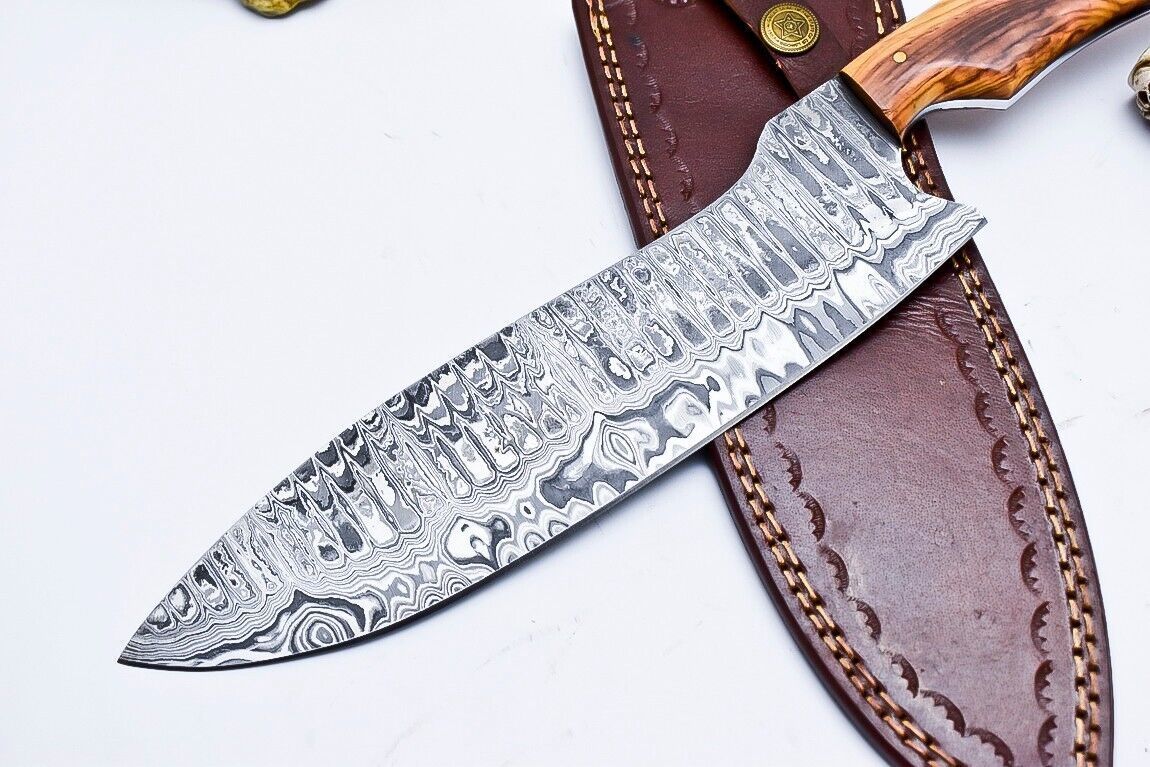 12 Custom Damascus Steel Chef Knife  Walnut Wood Handle Full Tang Blade 2