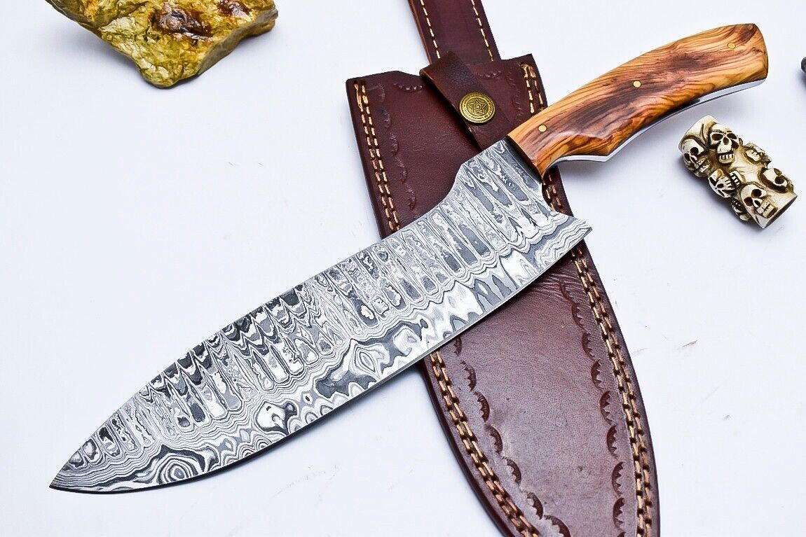 12 Custom Damascus Steel Chef Knife  Walnut Wood Handle Full Tang Blade 3