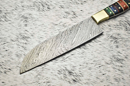 Hand Forged Damascus Steel Kitchen Knife  Walnut Wood Chef Knife 12 2