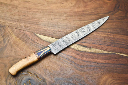 Damascus Steel Chef Knife 12  Handmade Full Tang Kitchen Knife Walnut Wood 3