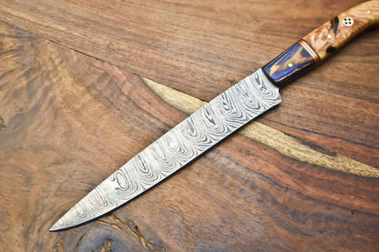 Damascus Steel Chef Knife 12  Handmade Full Tang Kitchen Knife Walnut Wood 2