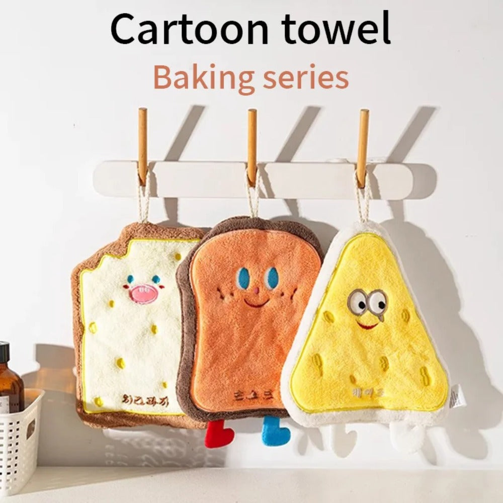 Quick Dry Kitchen Hand Towel, Cute Cartoon Hanging Towel, Three Layer Thickened Coral Flannel Wipe