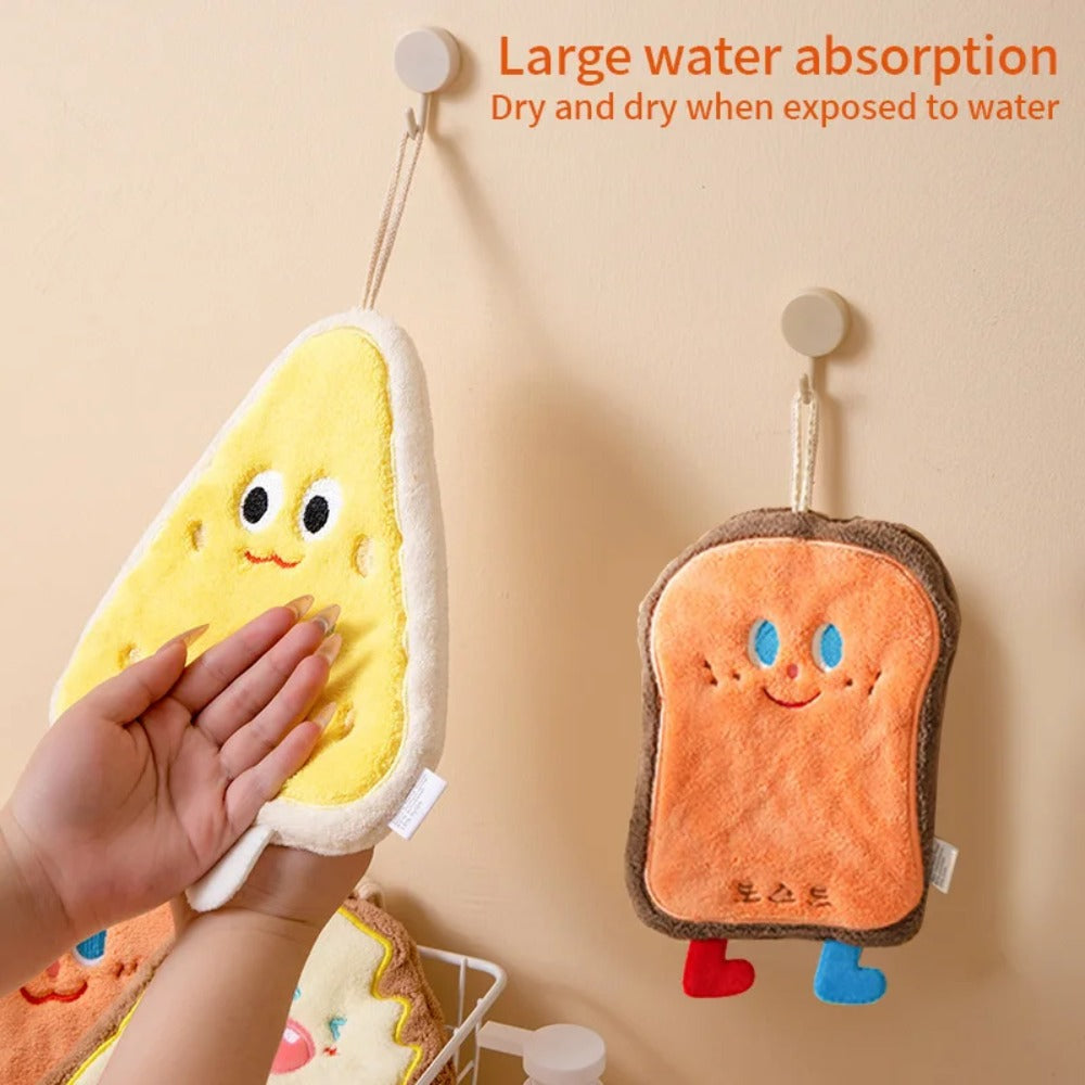 Quick Dry Kitchen Hand Towel, Cute Cartoon Hanging Towel, Three Layer Thickened Coral Flannel Wipe