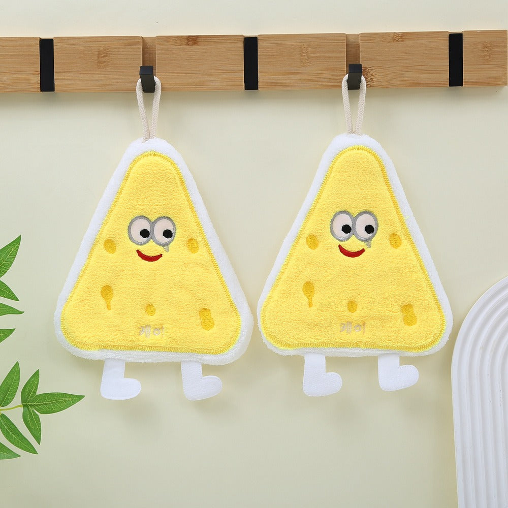 Quick Dry Kitchen Hand Towel, Cute Cartoon Hanging Towel, Three Layer Thickened Coral Flannel Wipe