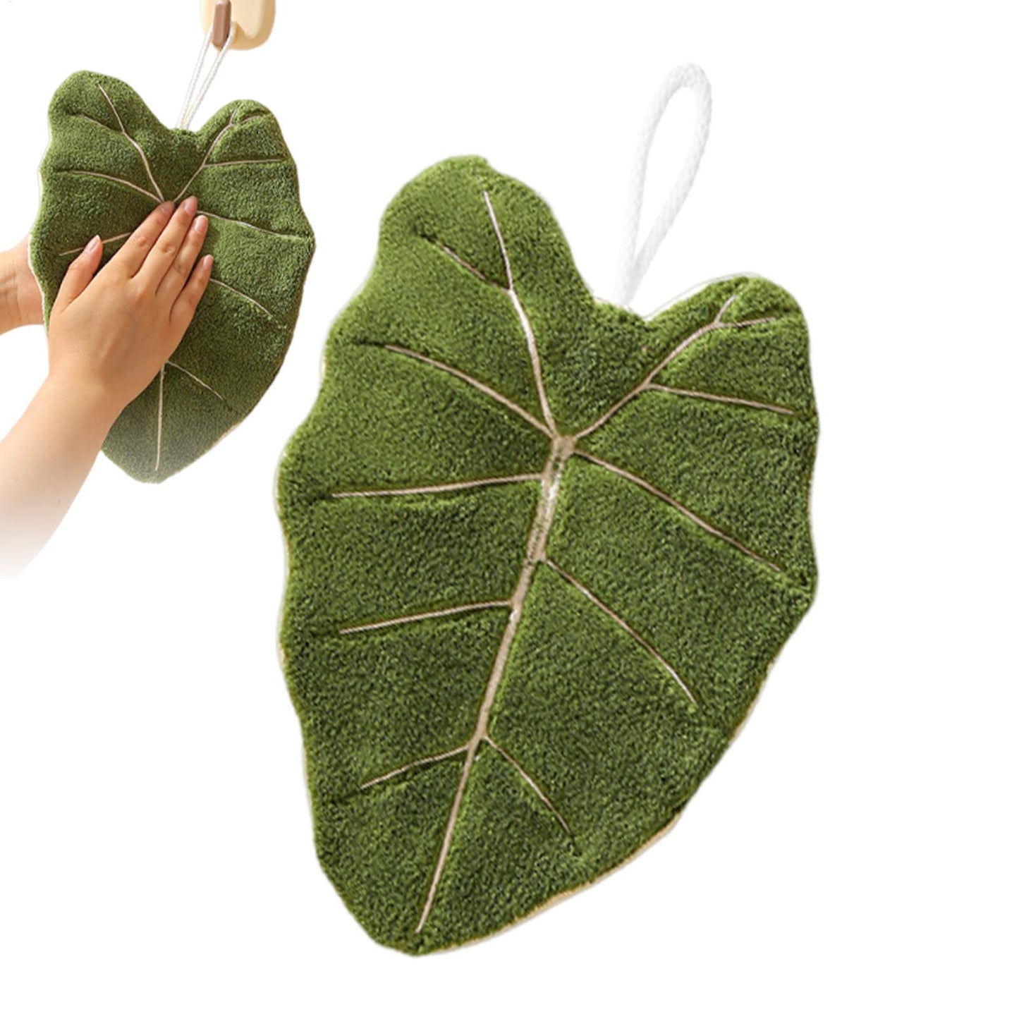 Leaf Print Hand Towels, Highly Absorbent Hanging Towel for Kitchen and Bathroom, Plant Pattern Cleaning Cloth