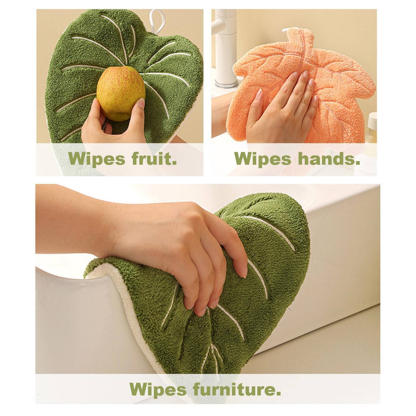 Leaf Print Hand Towels Highly Absorbent Hanging Towel For Kitchen And Bathroom Plant Pattern Cleani 4