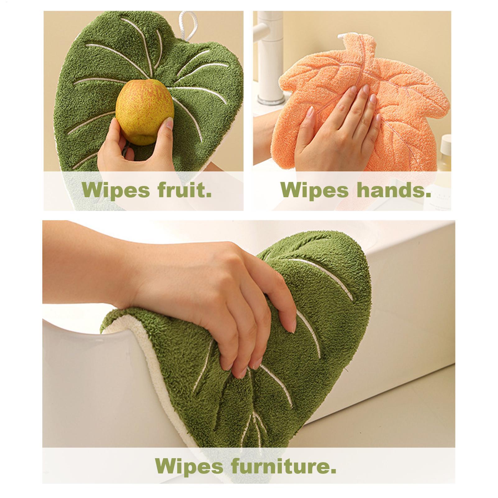 Leaf Print Hand Towels Highly Absorbent Hanging Towel For Kitchen And Bathroom Plant Pattern Cleani 4