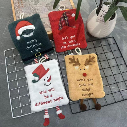 Christmas Hand Towel Thickened Cartoon Kitchen Towel Absorbent Quick Drying Rag Coral Fleece Hangin 2