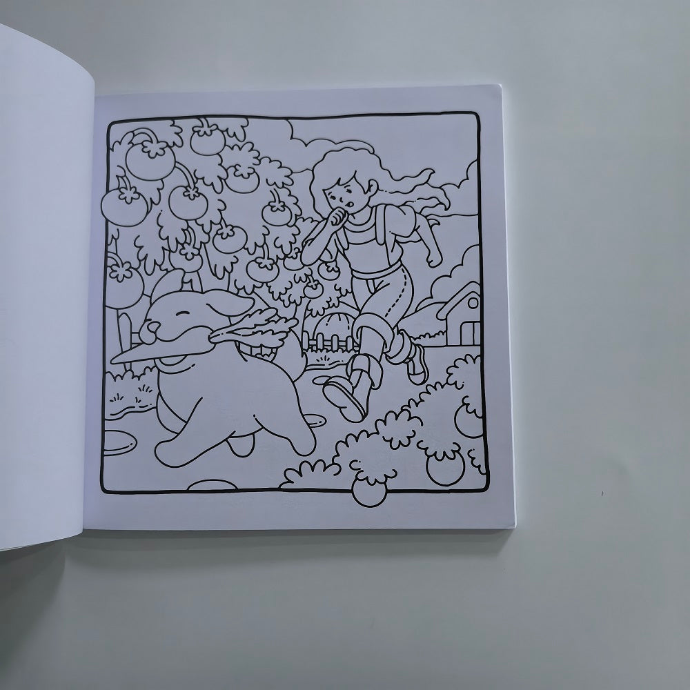 Simple Joys Stress Relief Coloring Book, Cute Girl And Her Pets Drawing Book, Perfect Gift for Party, Birthday