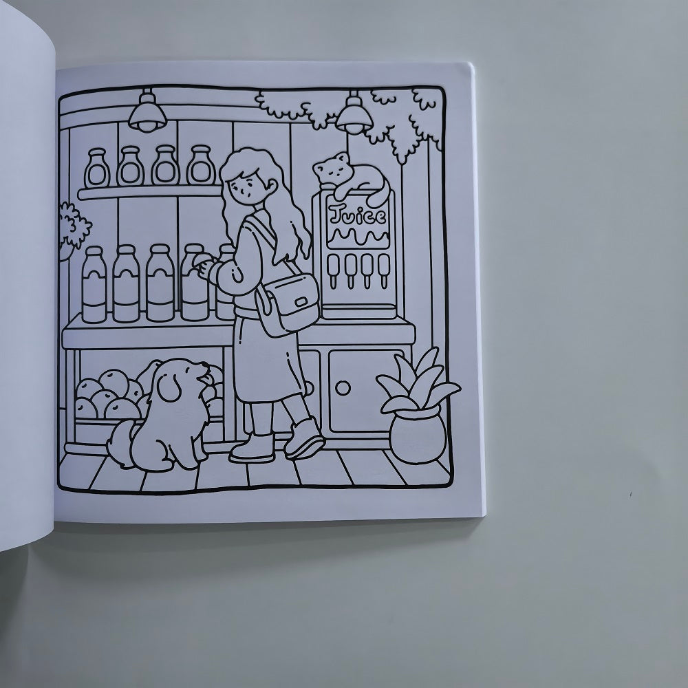 Simple Joys Stress Relief Coloring Book, Cute Girl And Her Pets Drawing Book, Perfect Gift for Party, Birthday