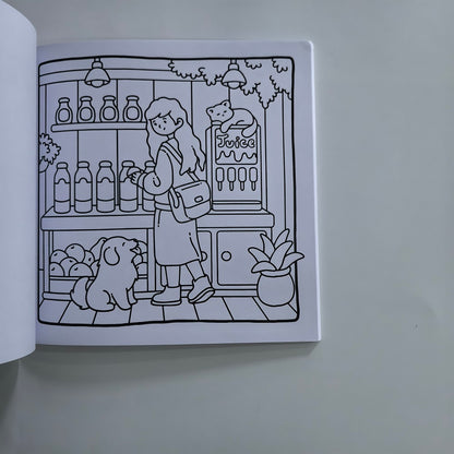 Simple Joys Stress Relief Coloring Book, Cute Girl And Her Pets Drawing Book, Perfect Gift for Party, Birthday