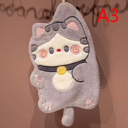 Creative Design Cartoon Hand Towel, Quick Drying and Multi Functional, Double Layer Thick Towel with Simple Pattern