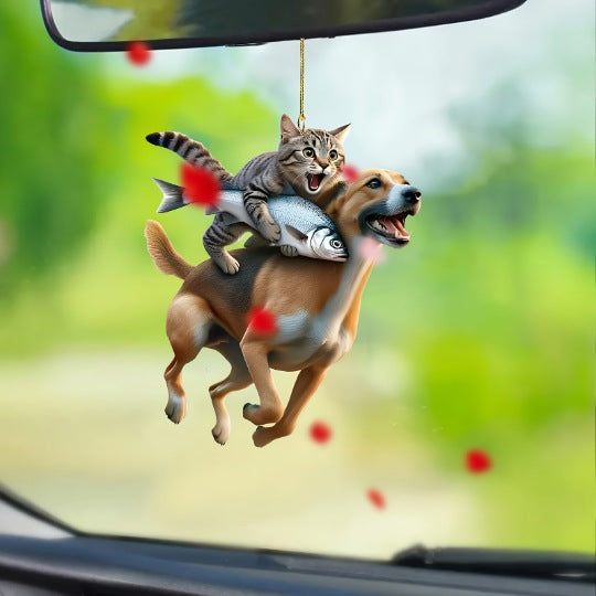 Car Interior Accessory Fun Animal Cat Pendant With Chain Realistic Rearview Mirror Hanging Ornament 6