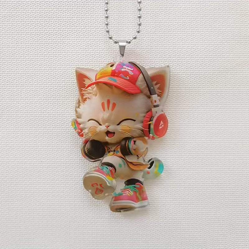 Car Interior Accessory Fun Animal Cat Pendant With Chain Realistic Rearview Mirror Hanging Ornament 11