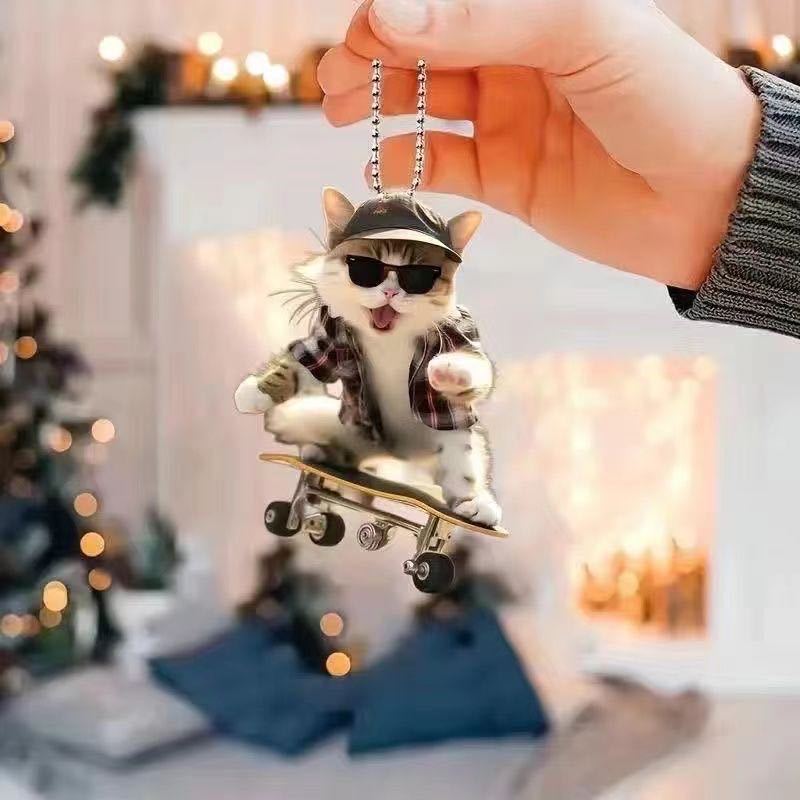 Car Interior Accessory Fun Animal Cat Pendant With Chain Realistic Rearview Mirror Hanging Ornament 12