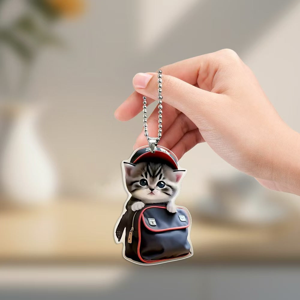 Car Interior Accessory Fun Animal Cat Pendant With Chain Realistic Rearview Mirror Hanging Ornament 14