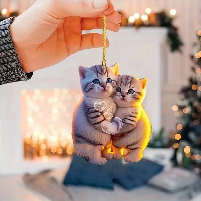 Car Interior Accessory Fun Animal Cat Pendant With Chain Realistic Rearview Mirror Hanging Ornament 13
