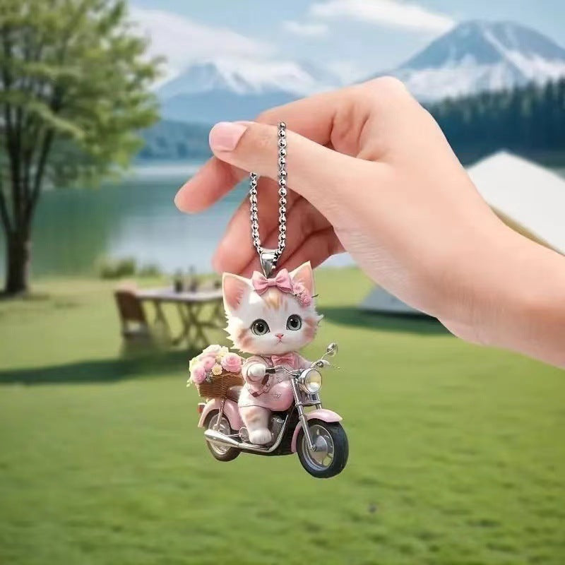 Car Interior Accessory Fun Animal Cat Pendant With Chain Realistic Rearview Mirror Hanging Ornament 17
