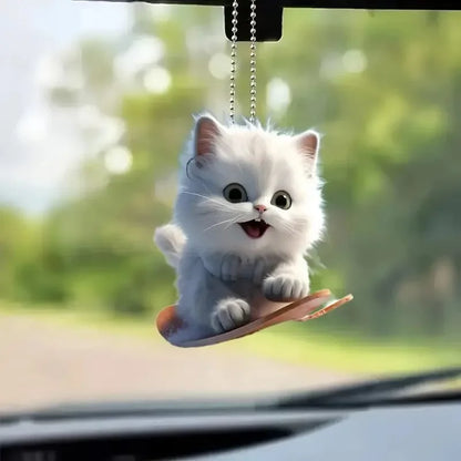 Car Interior Accessory Fun Animal Cat Pendant With Chain Realistic Rearview Mirror Hanging Ornament 18