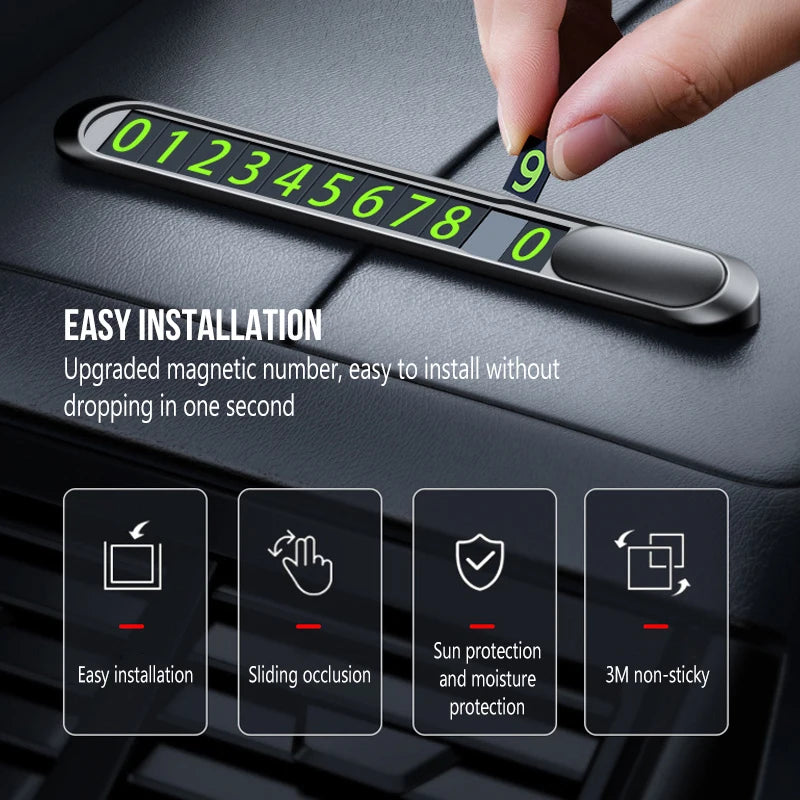 Temporary Parking Card Plate For Cars Metal Alloy Hidden Phone Number Card Auto Styling Accessory 1