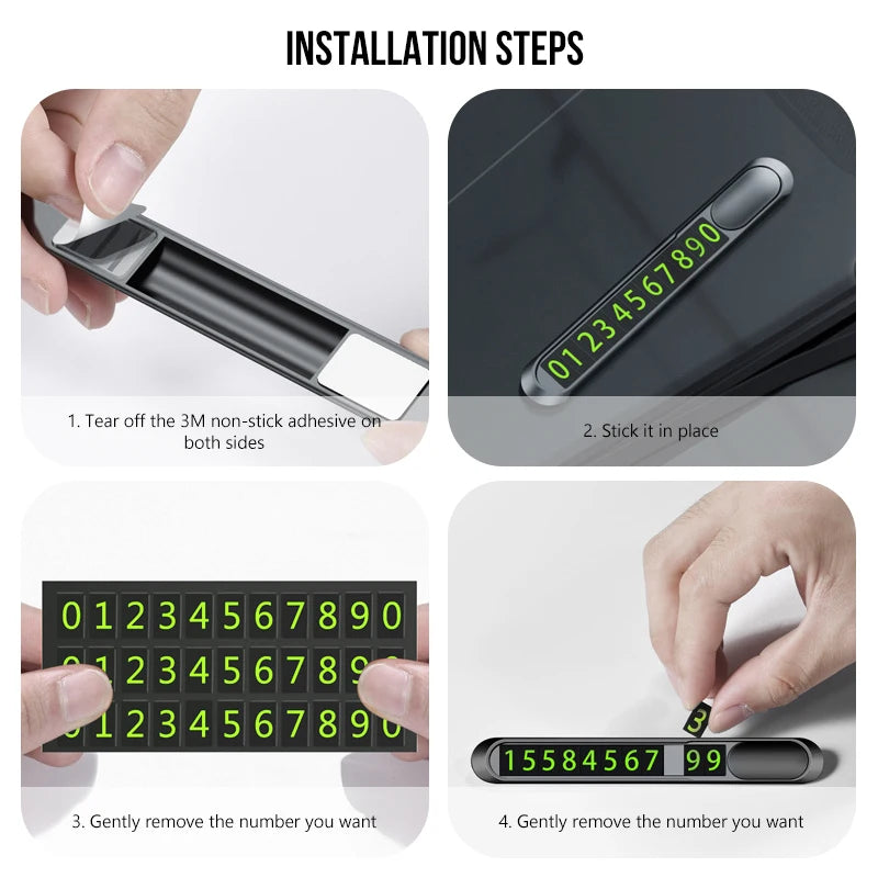 Temporary Parking Card Plate For Cars Metal Alloy Hidden Phone Number Card Auto Styling Accessory 4