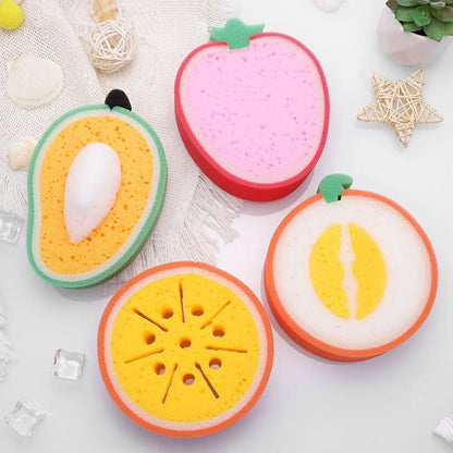 Fruit Shaped Bath Sponge Set 4 Pieces Kids Body Cleaning Shower Sponges