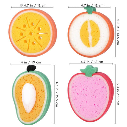 Fruit Shaped Bath Sponge Set 4 Pieces Kids Body Cleaning Shower Sponges 5