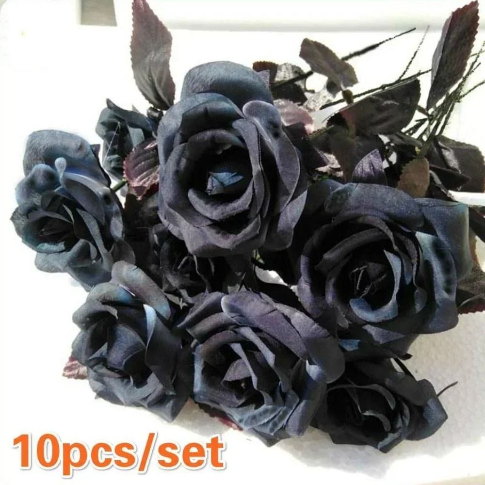 Artificial Black Rose Bouquet Set 10 Pieces Wedding Home Decor