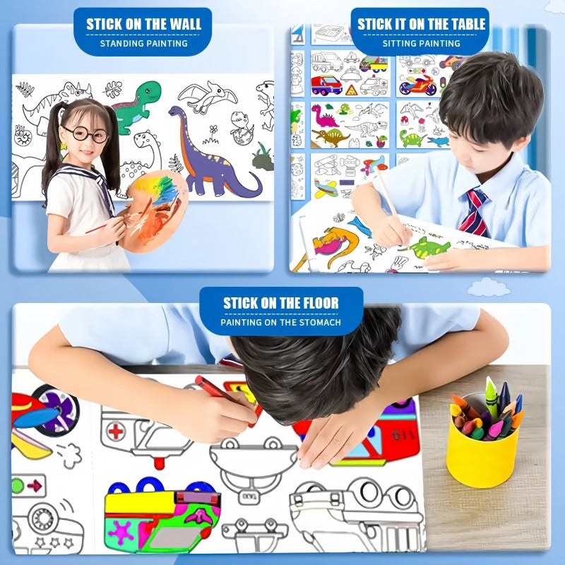 Children Montessori Toys DIY Self Adhesive Drawing Roll Kids Learning Paint Coloring Scroll For Ear 3