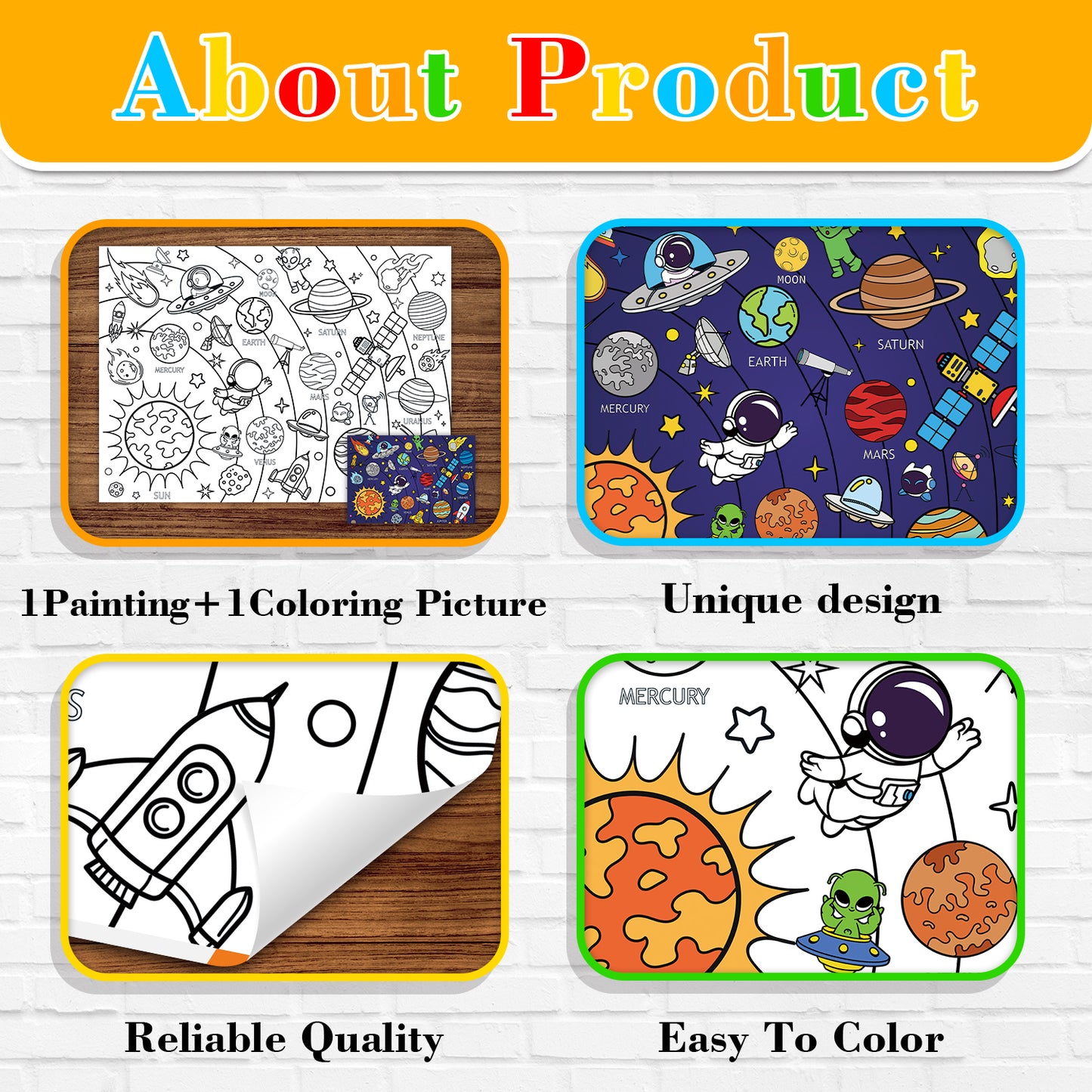 Big Children Drawing Paper, DIY Space Sticky Coloring Paper, Large Coloring Tablecloth for Kids