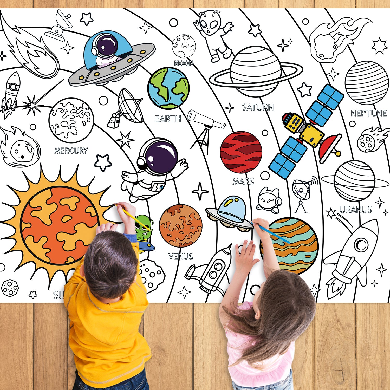 Big Children Drawing Paper, DIY Space Sticky Coloring Paper, Large Coloring Tablecloth for Kids