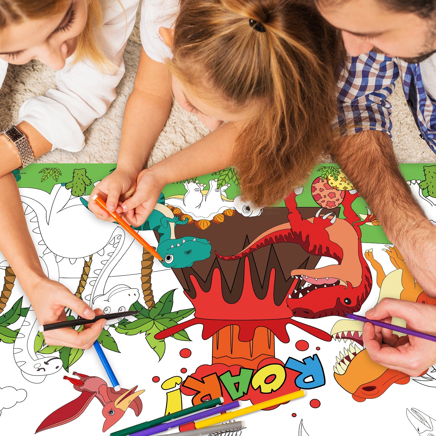 Dinosaur World Coloring Tablecloth, Large Kids Activity Mat, Birthday Party Supplies, Creative Gift and Favor