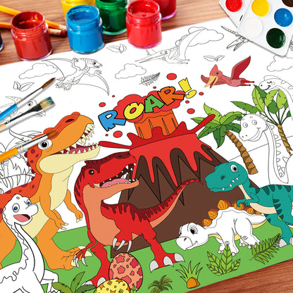 Dinosaur World Coloring Tablecloth, Large Kids Activity Mat, Birthday Party Supplies, Creative Gift and Favor