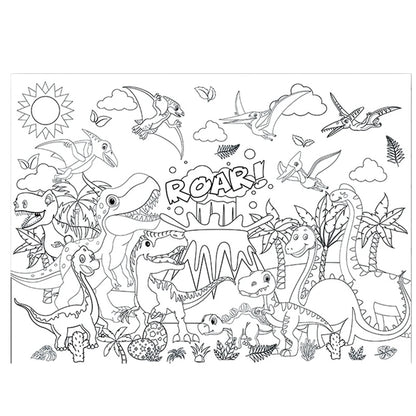 Dinosaur World Coloring Tablecloth, Large Kids Activity Mat, Birthday Party Supplies, Creative Gift and Favor