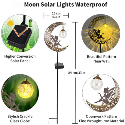 Fairy Moon Figurine Light Stake Ornament, Solar Garden Statues Outdoor Decor, Patio Lawn Yard Gift for Mom