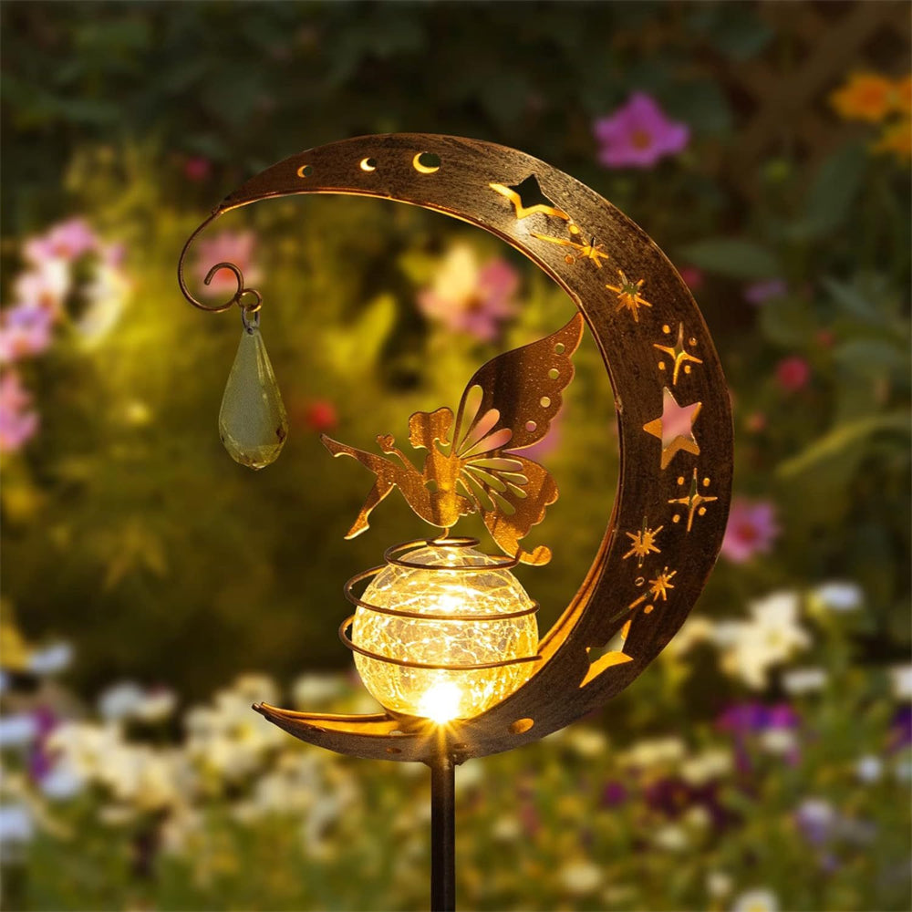 Fairy Moon Figurine Light Stake Ornament, Solar Garden Statues Outdoor Decor, Patio Lawn Yard Gift for Mom