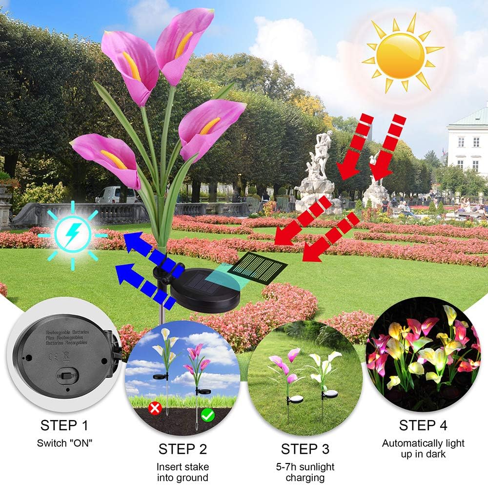 Solar Garden Light, Calla Lily Solar Pile Light, Outdoor Waterproof Backyard Terrace Porch Garden Decoration