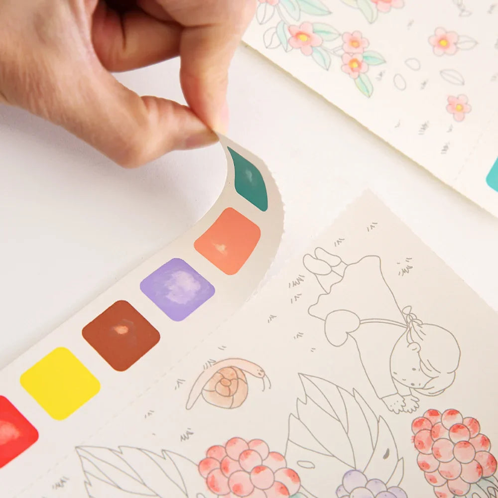 Creative Watercolor Painting Book for Kids, DIY Art Toy, Fairy Tale Animal and Flowers Gouache Drawing Kit