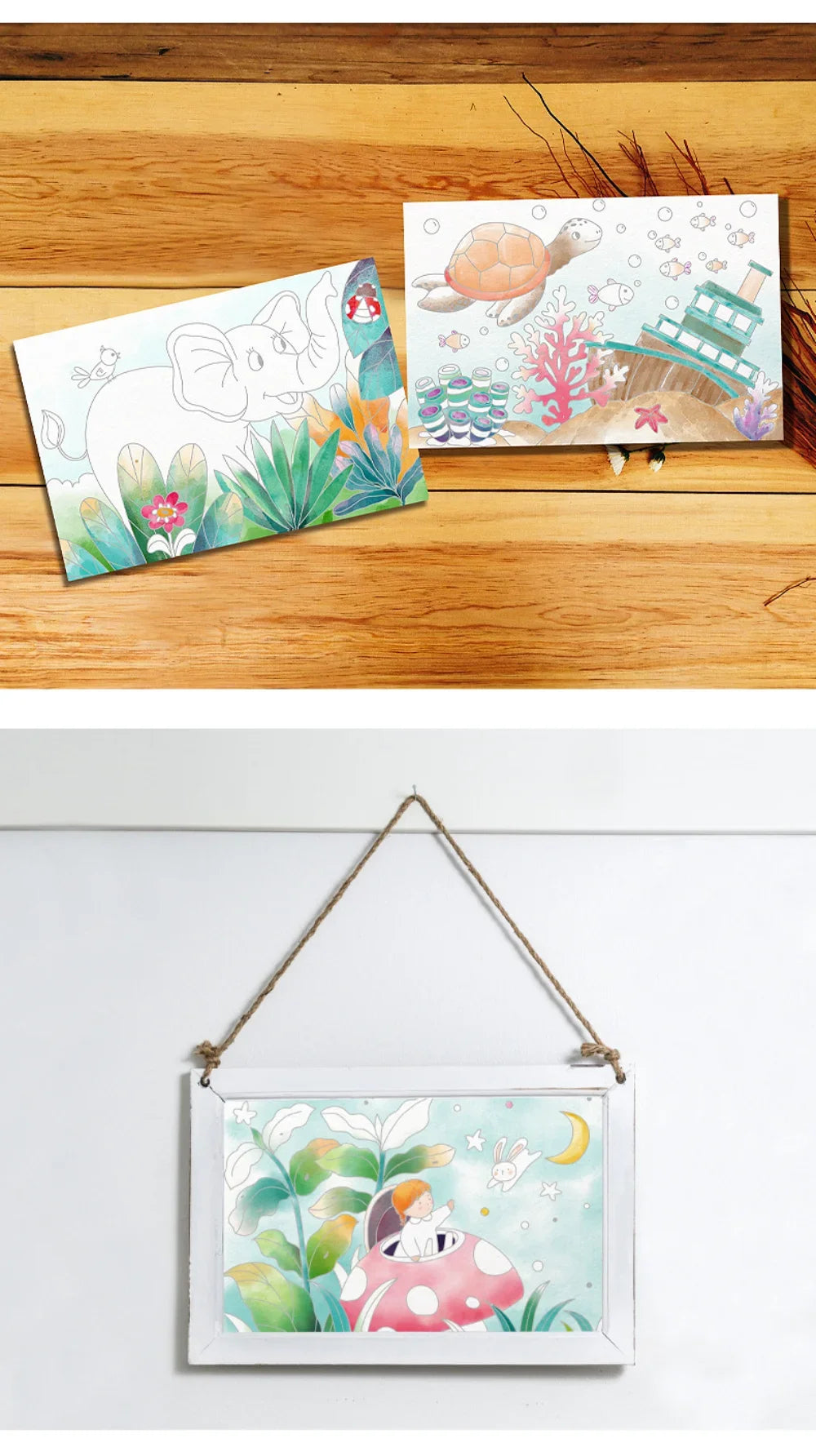 Creative Watercolor Painting Book for Kids, DIY Art Toy, Fairy Tale Animal and Flowers Gouache Drawing Kit