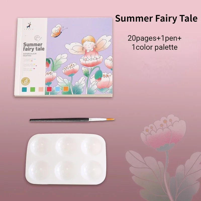 Creative Watercolor Painting Book for Kids, DIY Art Toy, Fairy Tale Animal and Flowers Gouache Drawing Kit