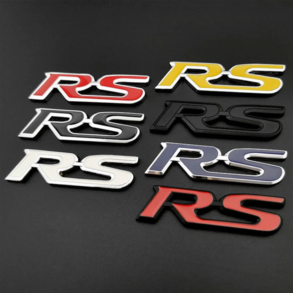 Car Sport RS Emblem Badge, 3D Metal RS Letters, Front Grille and Rear Trunk Sticker Accessories