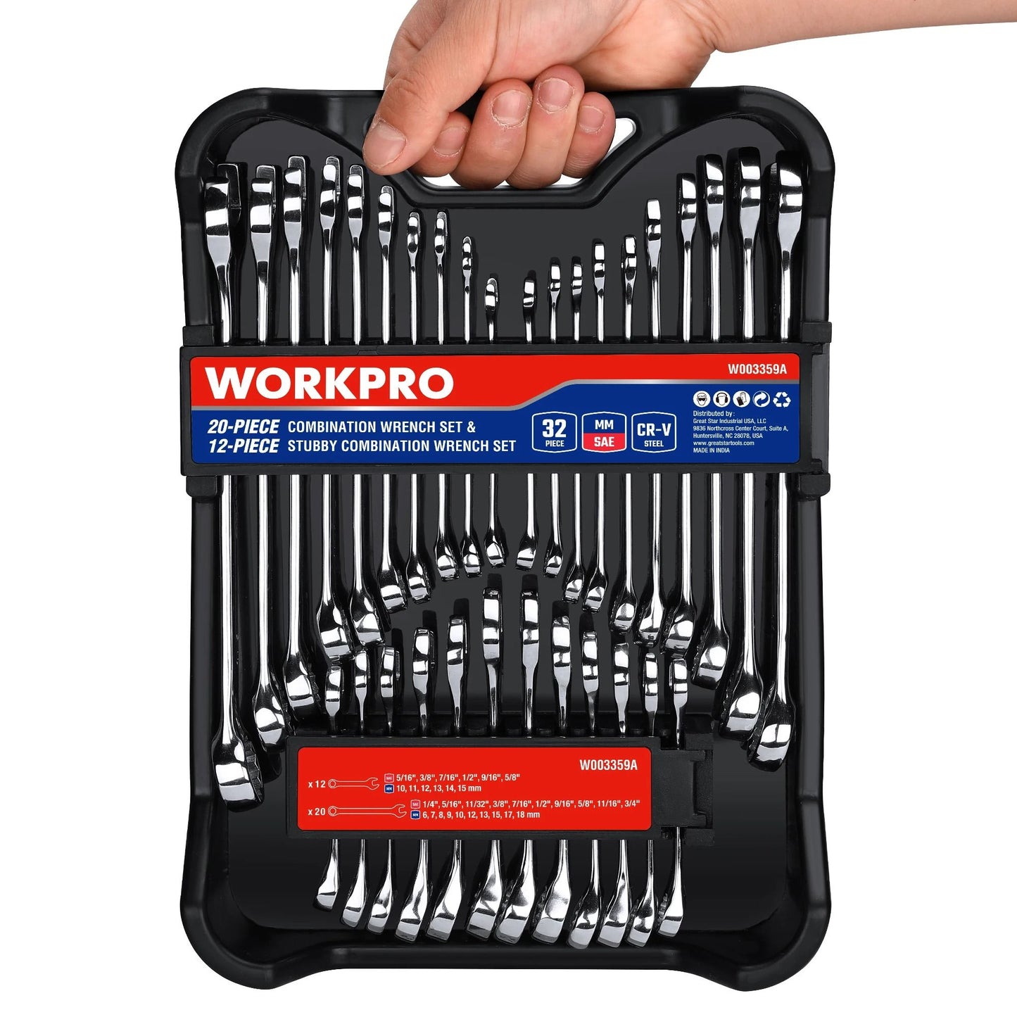 Professional 32 Piece Combination Wrench Set with Organizer