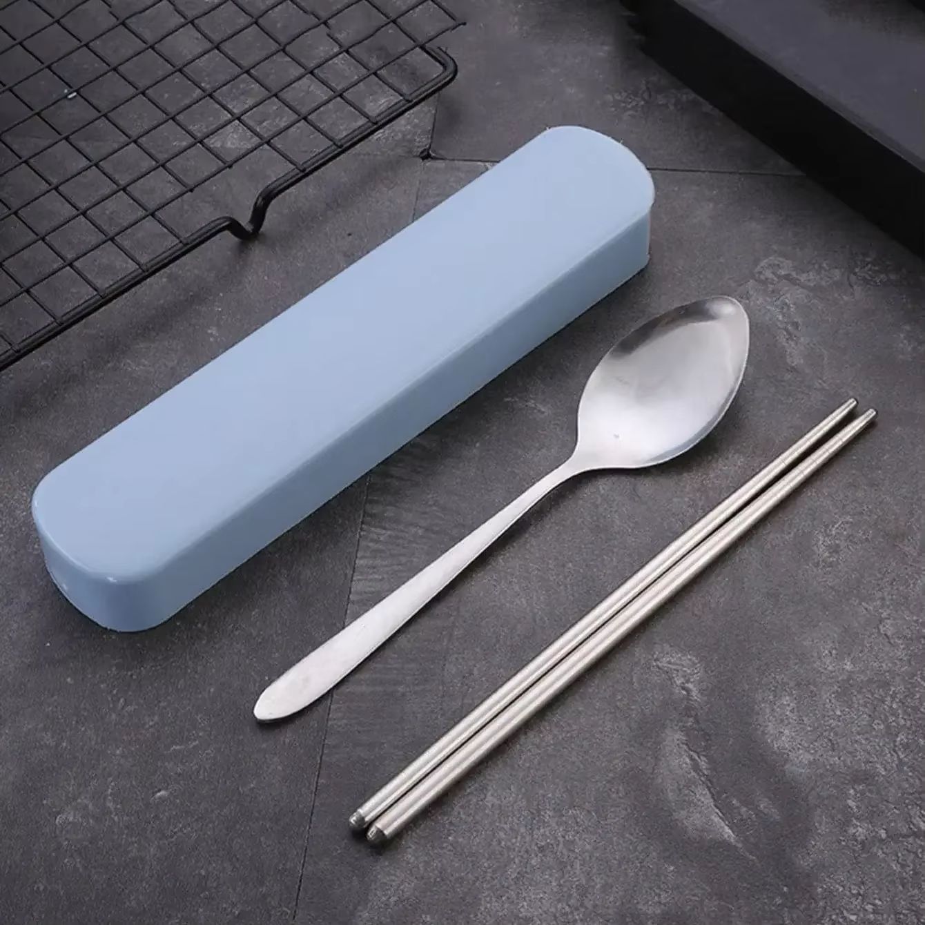 TravelMate 4Piece Stainless Steel Cutlery Set  Portable Spoon Fork Knife  Chopsticks With Storage C 3