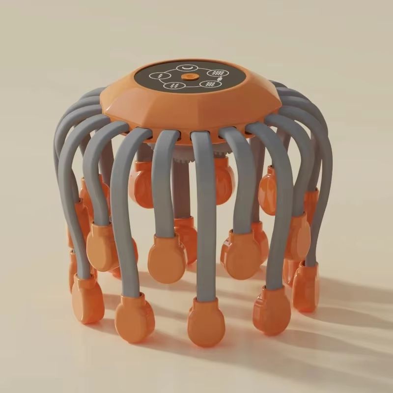 Octopus Scratcher Red Light Vibrator Orange Scalp Massager With 20 Massage Heads For Stress Relief  7