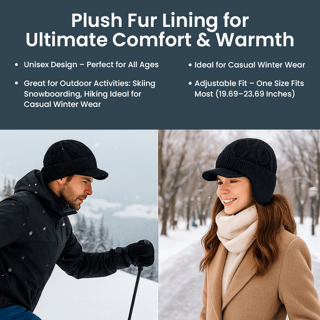 Plush Fur Lined Warm Unisex Hat Outdoor Stylish Beanie Thick Knitted Ski Cap With Earflaps 1