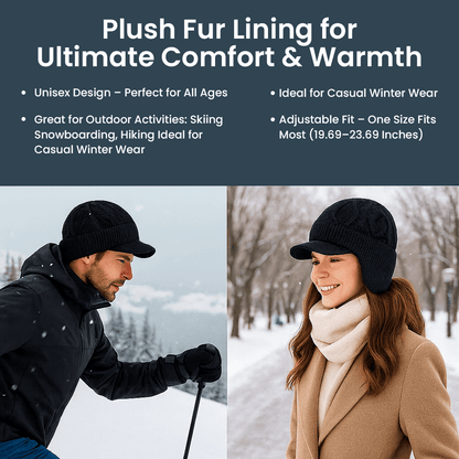 Plush Fur Lined Warm Unisex Hat Outdoor Stylish Beanie Thick Knitted Ski Cap With Earflaps 1