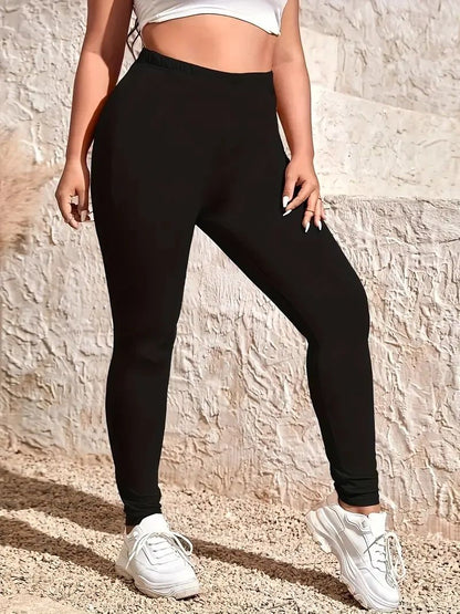 High Waisted Leggings For Women Plus Size Black High Stretch Nine Point Pants Solid Color Small Fee 4