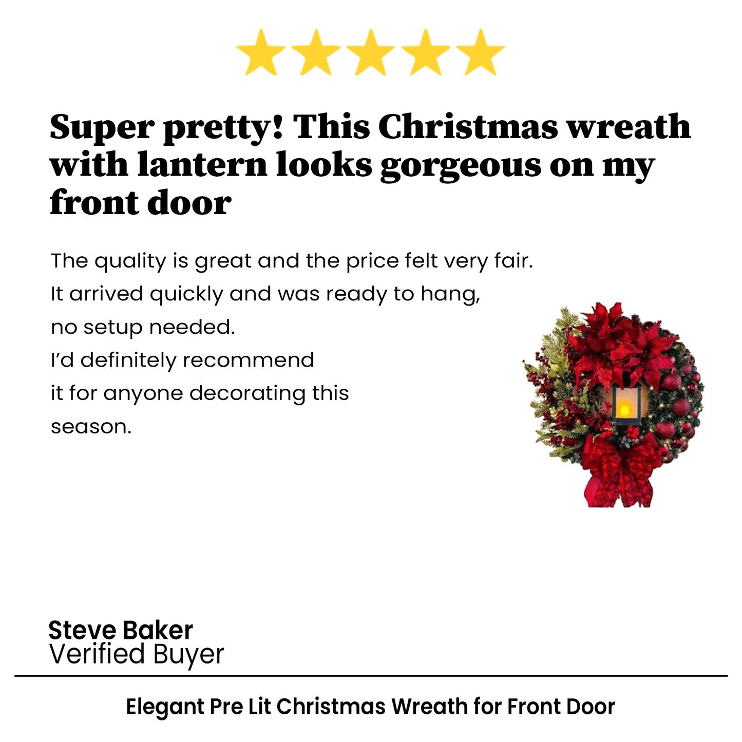 Elegant Pre Lit Christmas Wreath For Front Door Garland With LED Lantern And Large Bow For Holiday  9