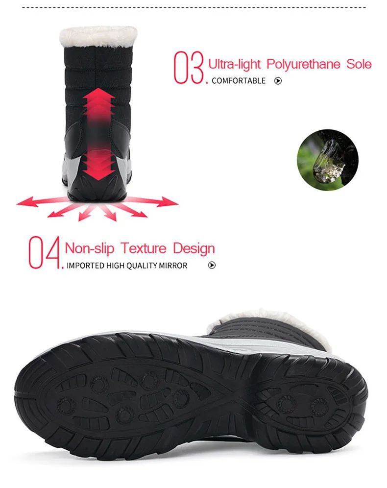 FrostStep Waterproof Womens Winter Platform Boots With Warm Fur Lining 6