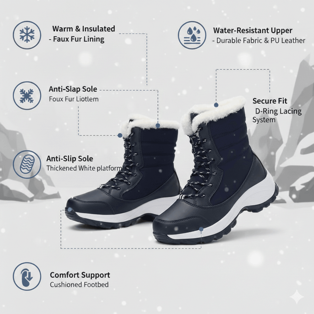 FrostStep Waterproof Womens Winter Platform Boots With Warm Fur Lining 6